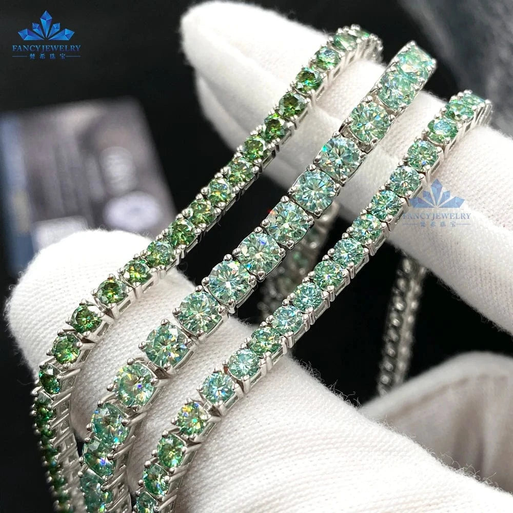 2mm 3mm 4mm Blue-Green Black White Color Hip Hop Jewelry Moissanite Tennis Chain Necklace Bracelet