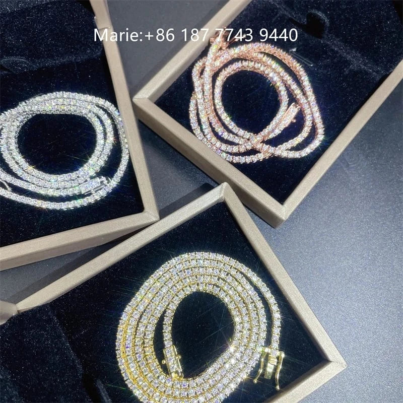 2mm wide Moissanite Tennis Bracelet Sliver Tennis Necklace Moissanite Diamond Jewelry Tennis Chain