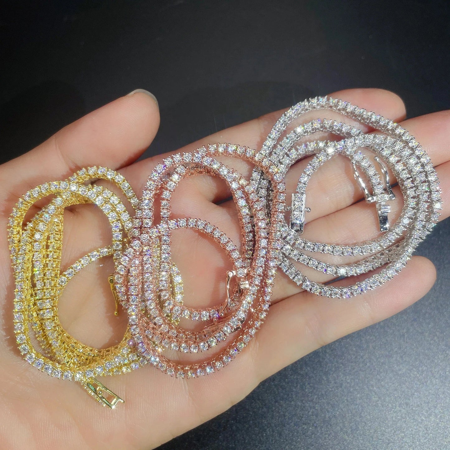 2mm wide Moissanite Tennis Bracelet Sliver Tennis Necklace Moissanite Diamond Jewelry Tennis Chain