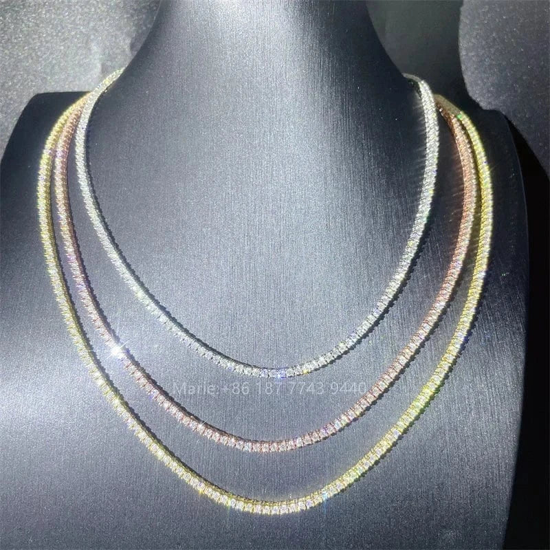 2mm wide Moissanite Tennis Bracelet Sliver Tennis Necklace Moissanite Diamond Jewelry Tennis Chain
