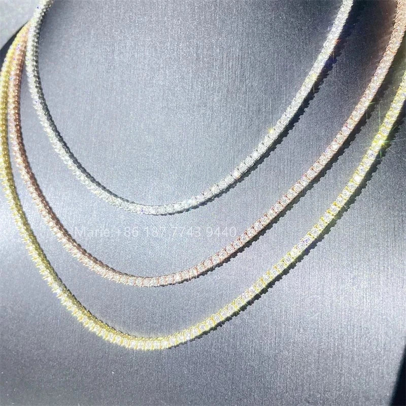 2mm wide Moissanite Tennis Bracelet Sliver Tennis Necklace Moissanite Diamond Jewelry Tennis Chain