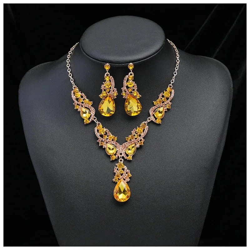 2PC/Set Luxury Fashion Bridal Jewelry Sets for Women Earring Necklace Set Rhinestone Crystal Wedding Necklaces Earrings