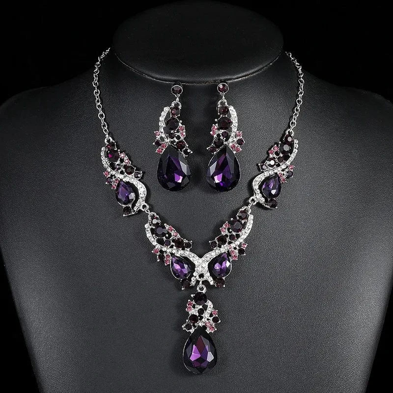 2PC/Set Luxury Fashion Bridal Jewelry Sets for Women Earring Necklace Set Rhinestone Crystal Wedding Necklaces Earrings