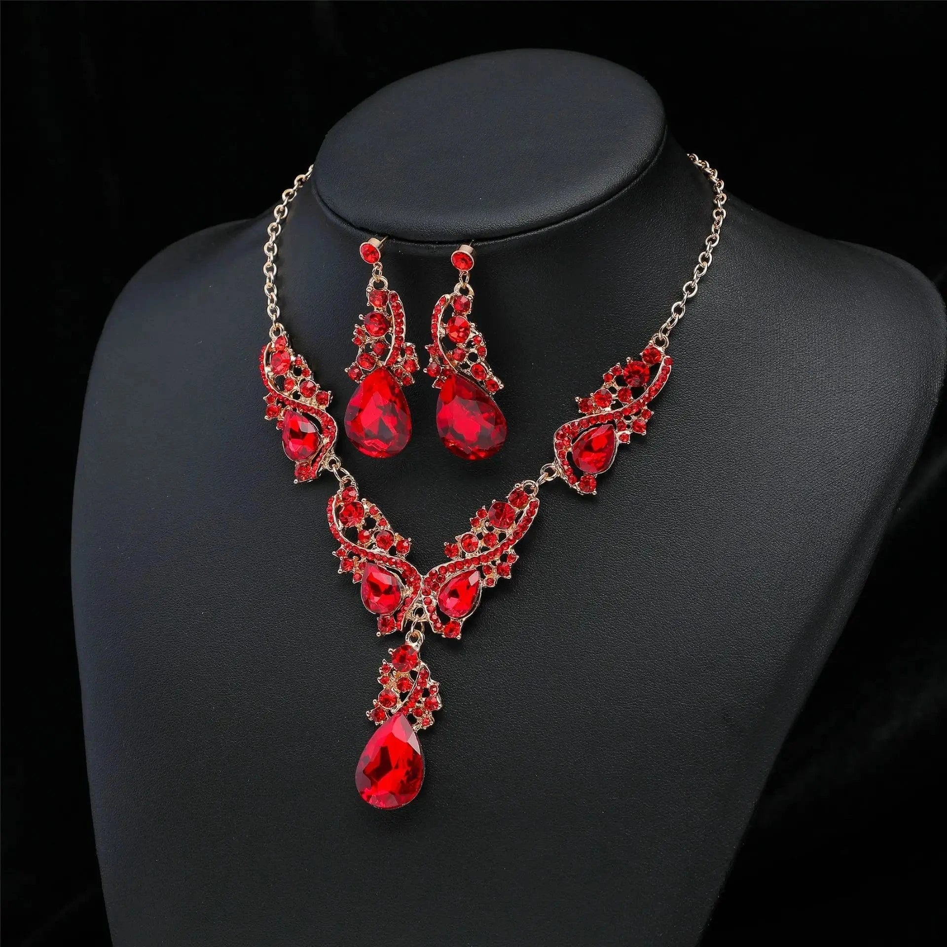 2PC/Set Luxury Fashion Bridal Jewelry Sets for Women Earring Necklace Set Rhinestone Crystal Wedding Necklaces Earrings