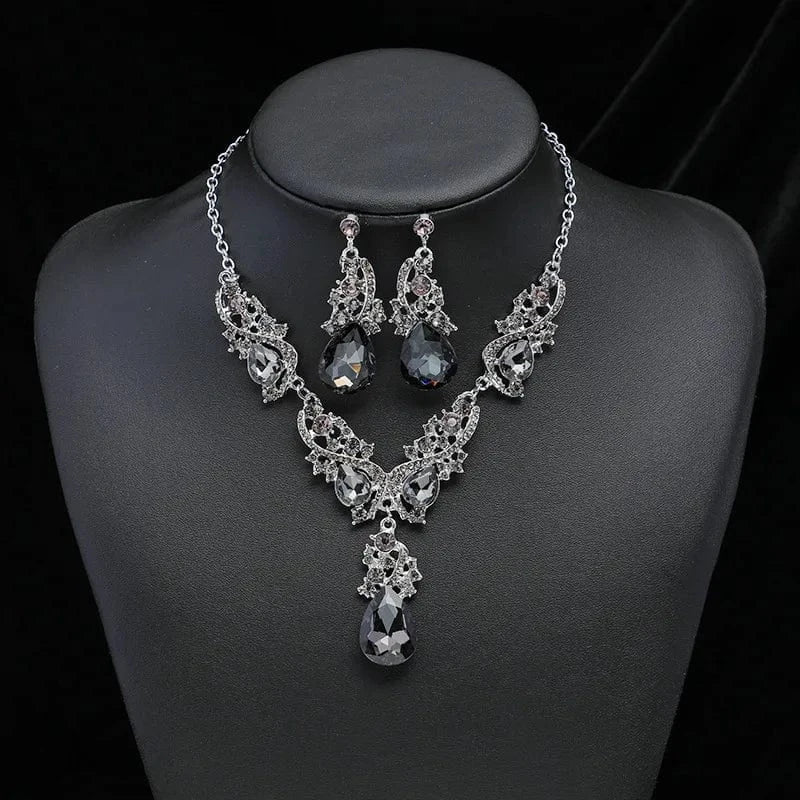 2PC/Set Luxury Fashion Bridal Jewelry Sets for Women Earring Necklace Set Rhinestone Crystal Wedding Necklaces Earrings