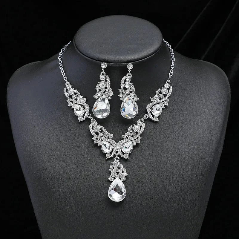 2PC/Set Luxury Fashion Bridal Jewelry Sets for Women Earring Necklace Set Rhinestone Crystal Wedding Necklaces Earrings
