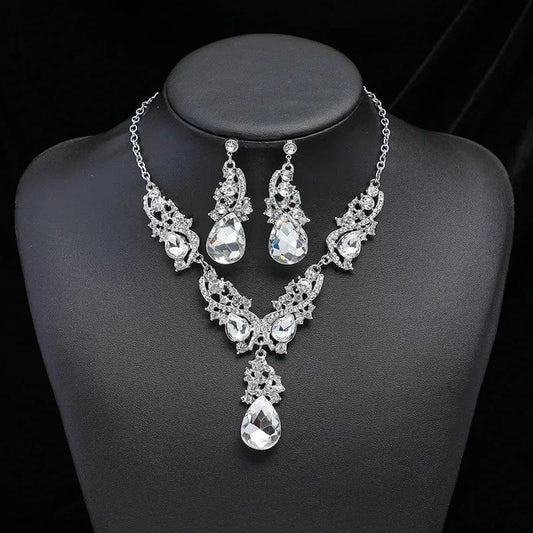 2PC/Set Luxury Fashion Bridal Jewelry Sets for Women Earring Necklace Set Rhinestone Crystal Wedding Necklaces Earrings