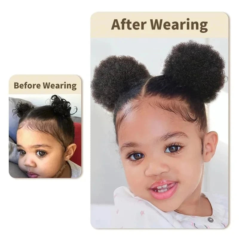 2PCS Afro puffs natural black afro puff hair bun for kids 100% Remy human hair small drawstring ponytail for little girls curly