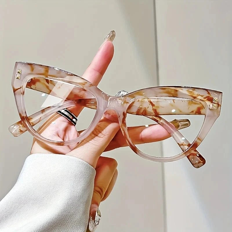 3.0 / Flower Elegant Cat Eye Reading Glasses with Metal Hinge - Minimalist Color Block Design, Fashion Presbyopic Eyewear +1.0 to +4.0