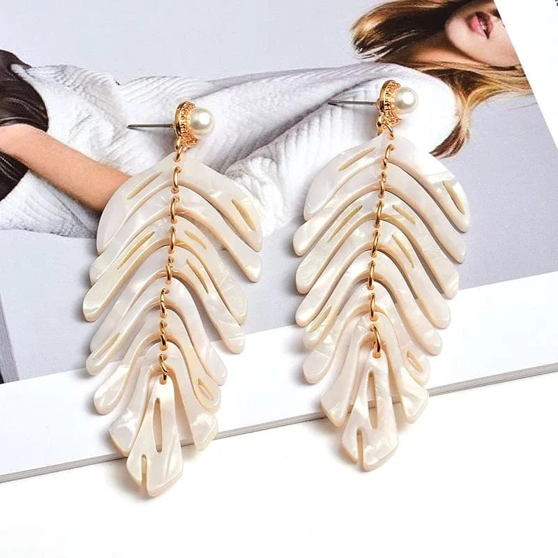 3 Big Geometric tassel resin korean fashion statement acrylic hawaii leaf pearl drop Earings trend jewelry for women 2021