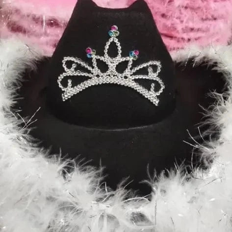 3 Cowboy Hat with Tiara and Feathers Cowgirl Cap with Crown Western Blinking Rhinestones Hat Princess Party Hat