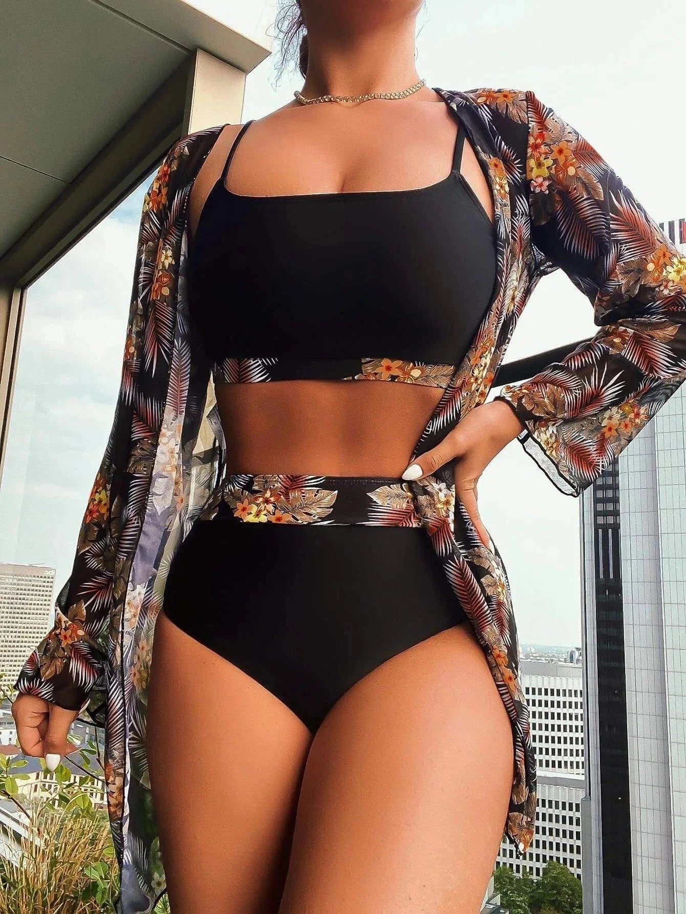 3 Pieces Set Long Sleeve Cover Up Sexy Swimwear Beach wear Luxury Swimsuits For Women 2024