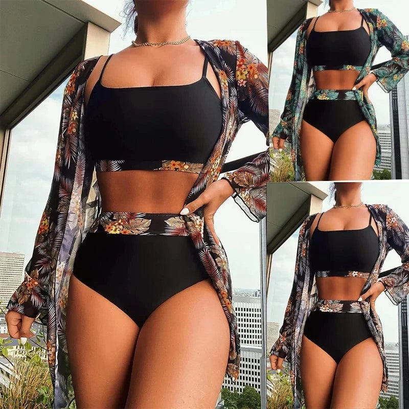 3 Pieces Set Long Sleeve Cover Up Sexy Swimwear Beach wear Luxury Swimsuits For Women 2024