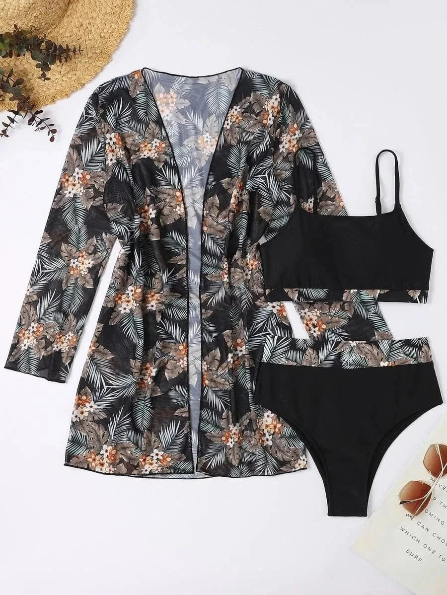 3 Pieces Set Long Sleeve Cover Up Sexy Swimwear Beach wear Luxury Swimsuits For Women 2024