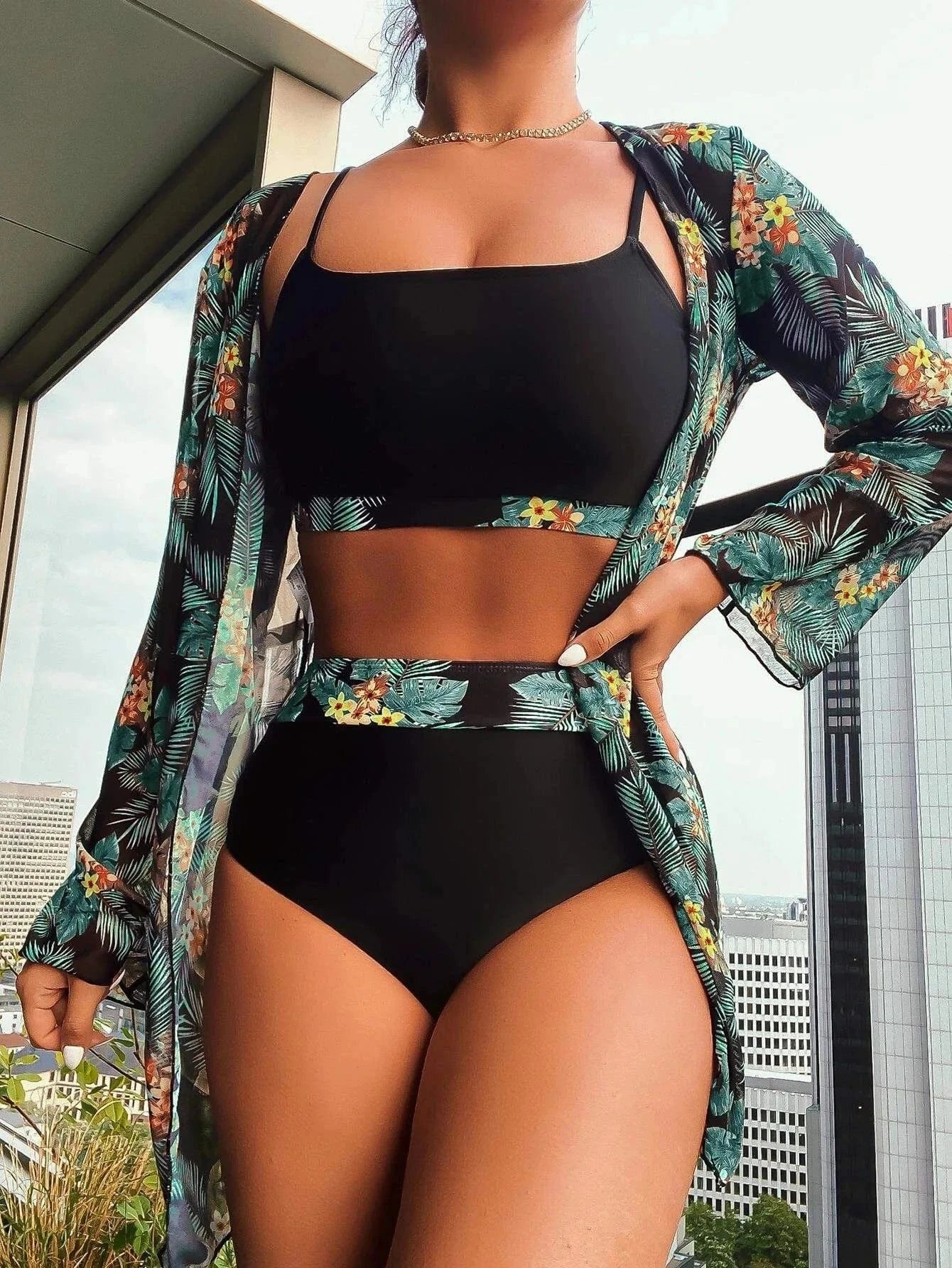 3 Pieces Set Long Sleeve Cover Up Sexy Swimwear Beach wear Luxury Swimsuits For Women 2024