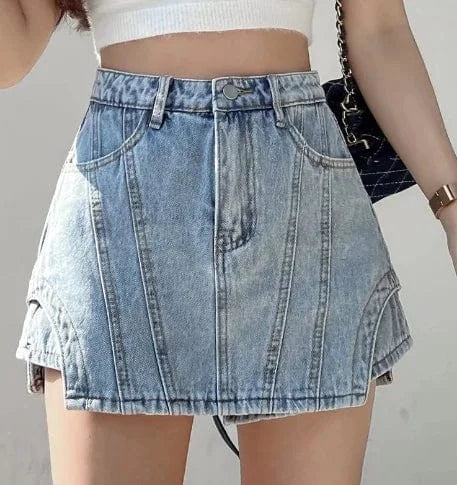 3 XL / 2 2022 Spring Summer New Arrival Fashion Design Gray Irregular Denim Shorts Skirt Women Short Jeans
