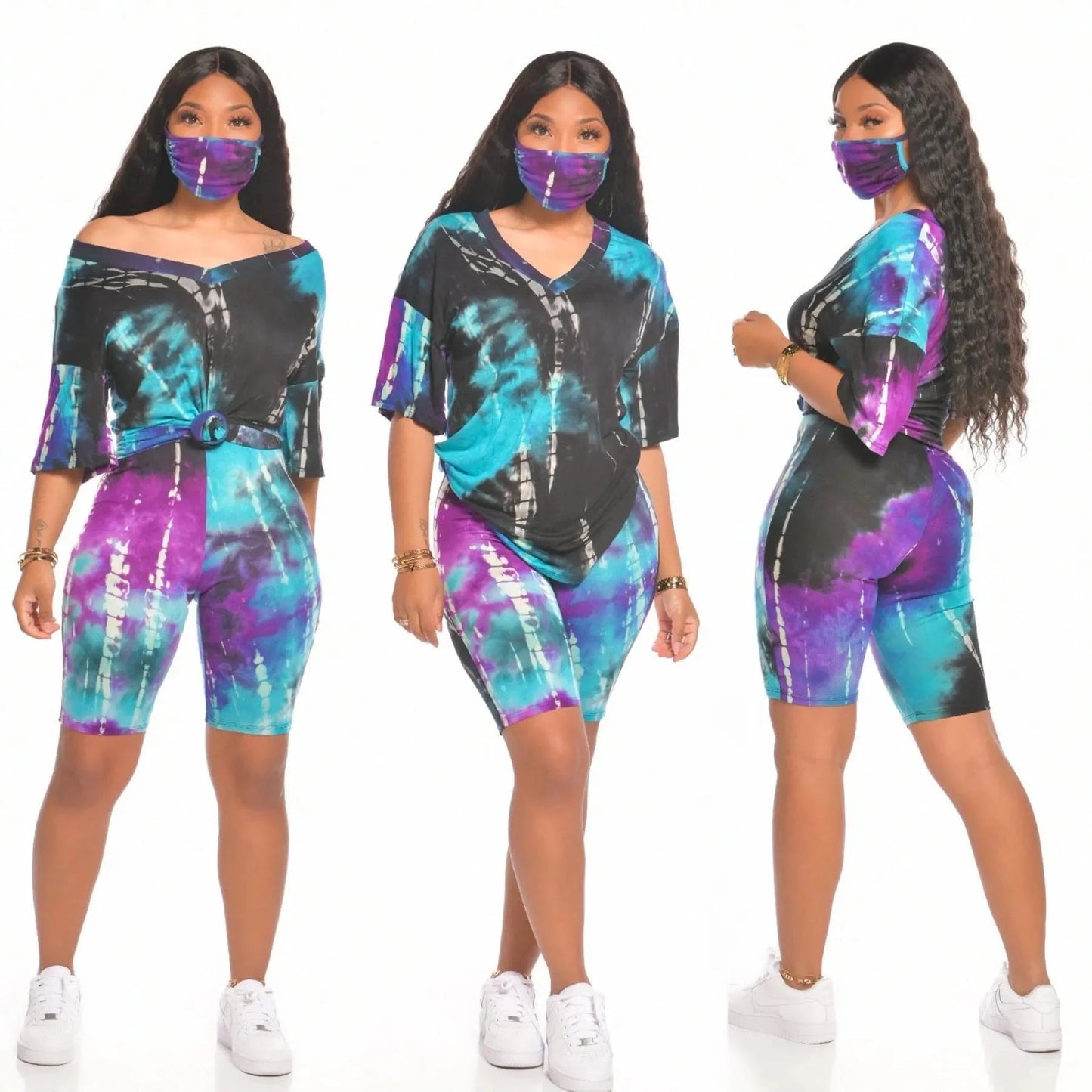 3 XL / 3 2024 New Arrival 2 Piece Set Women Summer Tie Dye Loose T-shirt Shorts Set 2 Piece Outfits for Women