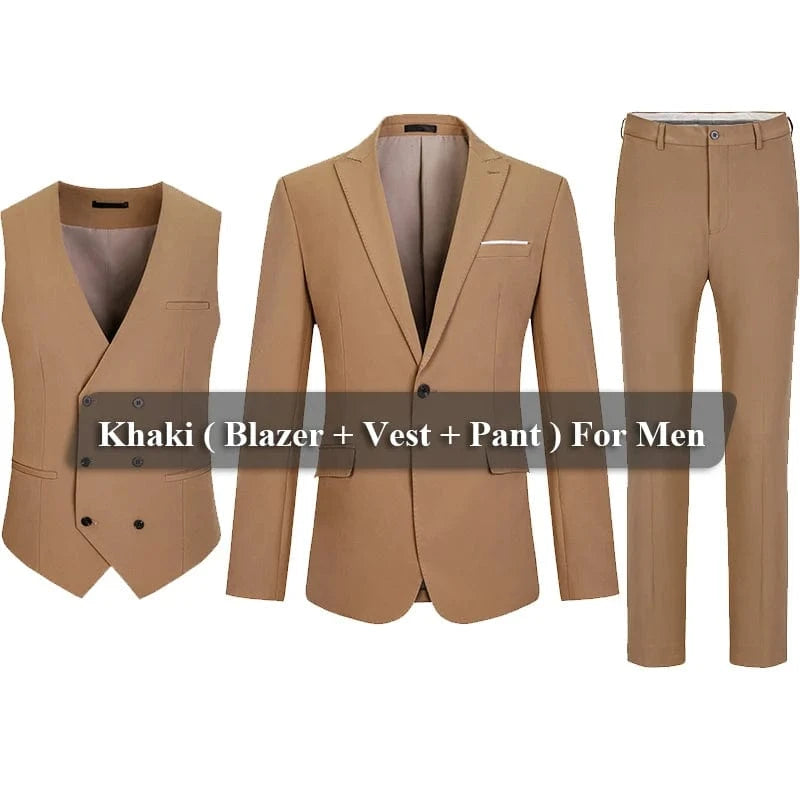 3 XL / 3-Piece Khaki Suit for Men High Quality 3-Piece Business Formal Suit Set OEM Yellow Same Style for Men Women Polyester Pant Suit Wholesale Dropshipping