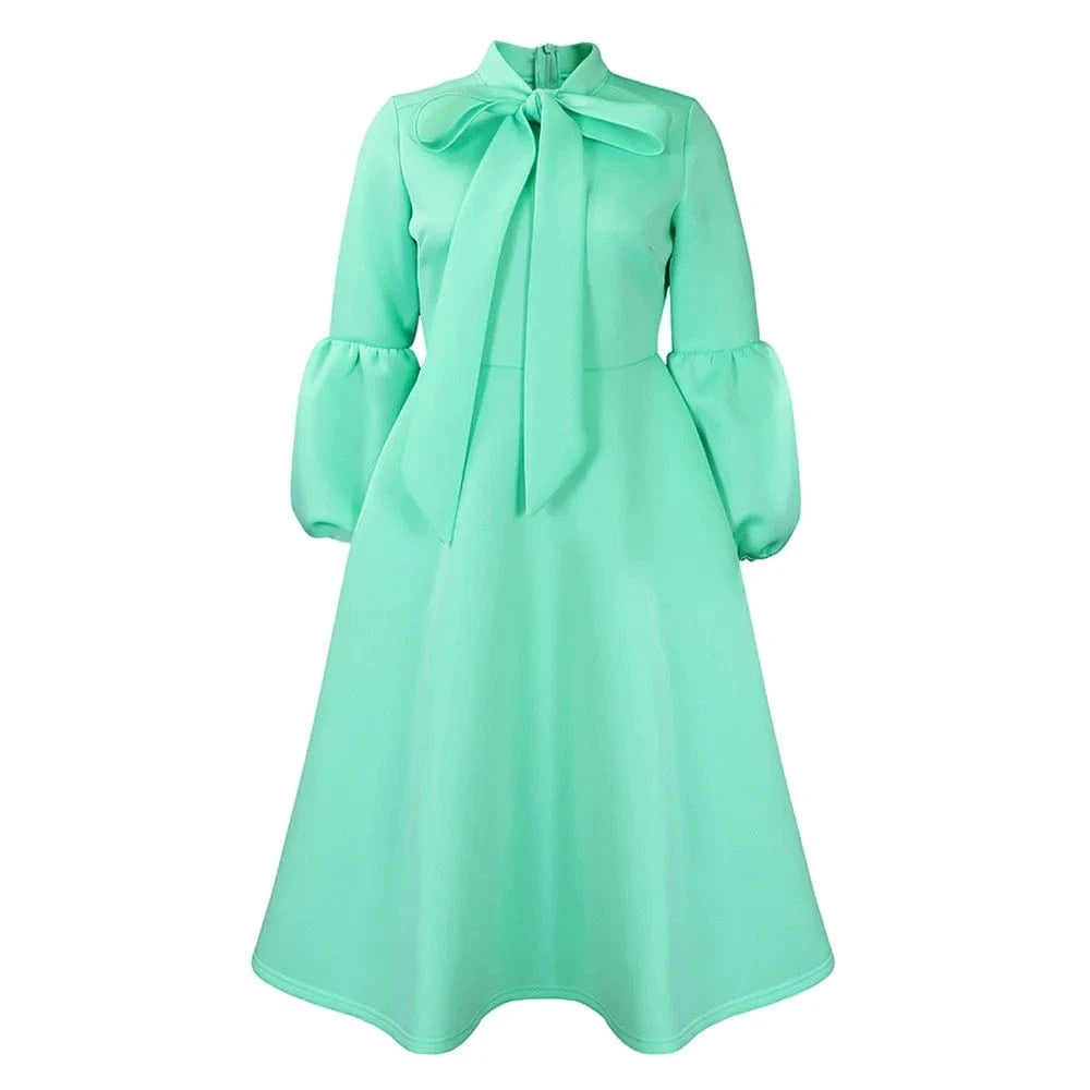 3 XL / 4 ZHEZHE 2024 Spring New Bubble Sleeves Bow tie Tie Large Skirt Hem High Waist Dress ladies elegant party formal dresses