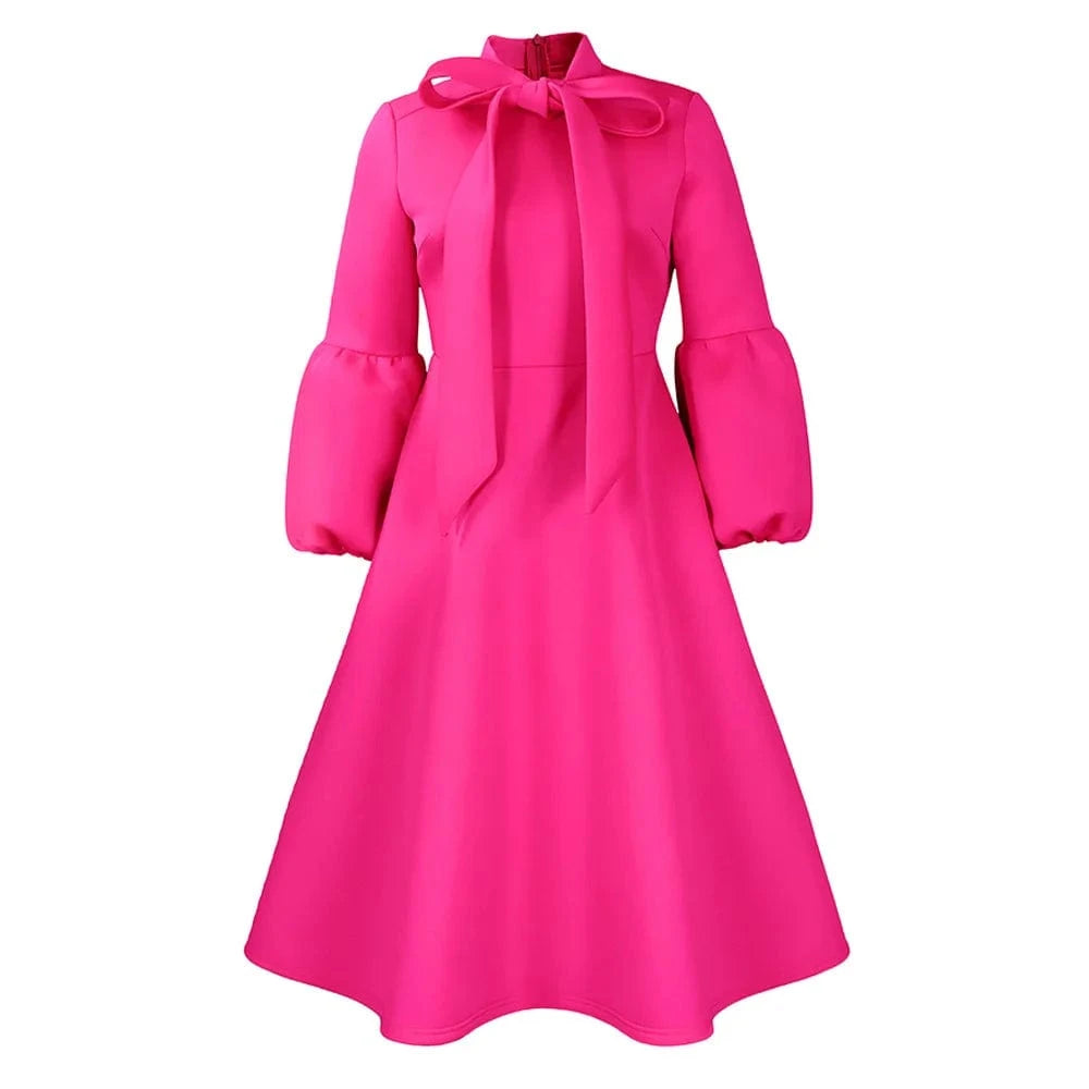 3 XL / 5 ZHEZHE 2024 Spring New Bubble Sleeves Bow tie Tie Large Skirt Hem High Waist Dress ladies elegant party formal dresses