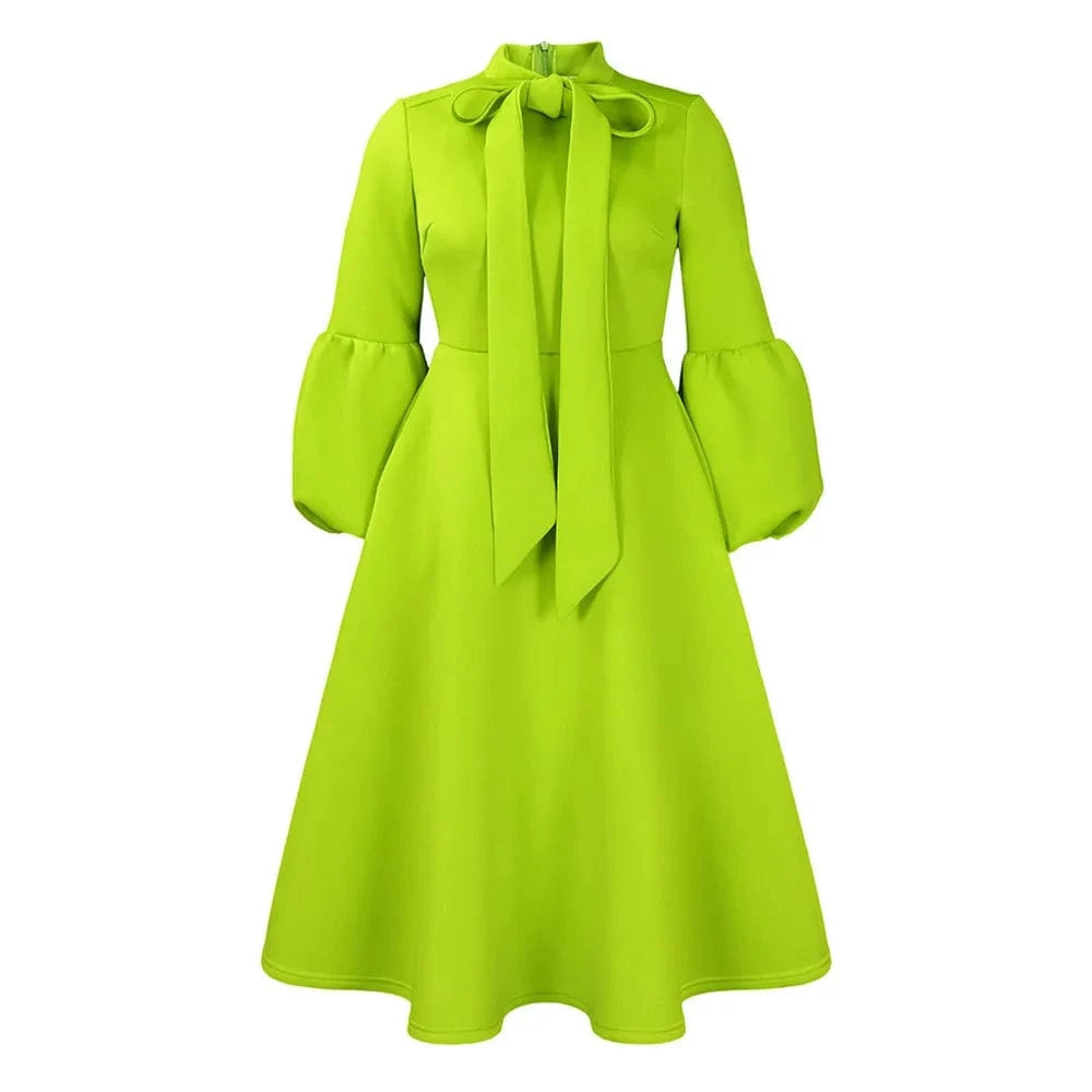 3 XL / 7 ZHEZHE 2024 Spring New Bubble Sleeves Bow tie Tie Large Skirt Hem High Waist Dress ladies elegant party formal dresses