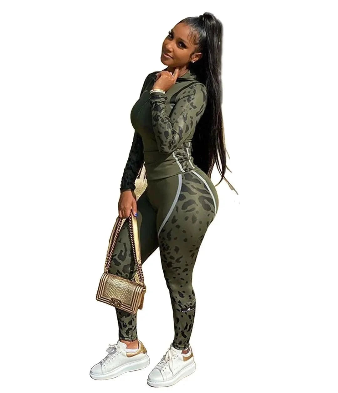 3 XL / Army Green Brand Fashion Print Women Two Piece Set Outfits Elastic Fall Hoodies Sweatsuits Matching Jogger Sets Loungewear Tracksuits