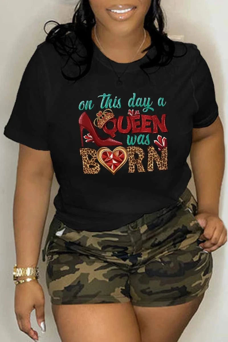 3 XL / Black / 100% Cotton Z185685 2024  new arrivals plus size tshirt  women cotton clothes girl oversized tshirt letter queen born clothes print tee