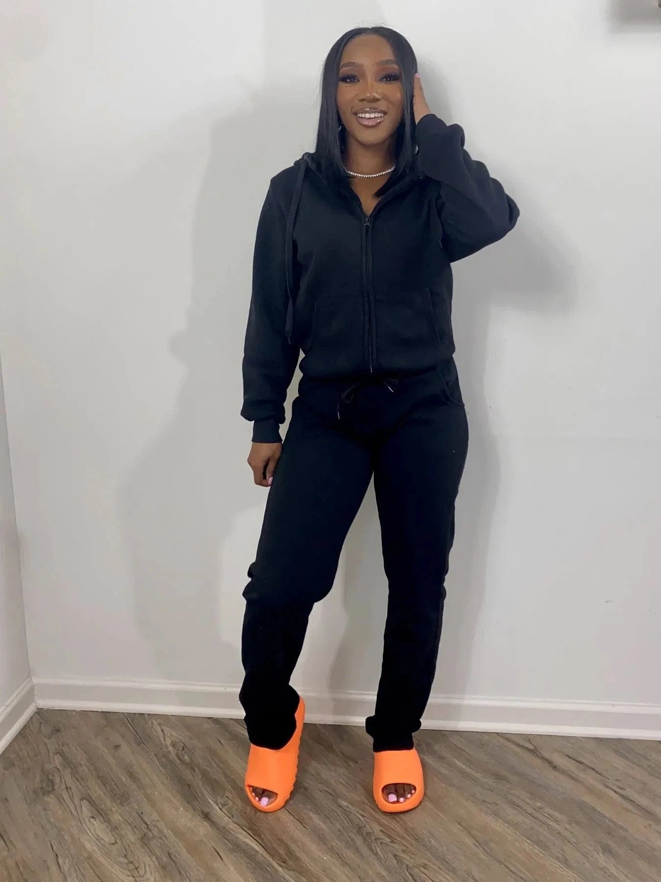 3 XL / Black Liu Ming Wholesale Fashion 2024 Trending Women New Sports Suit Hooded Loose Zipper Two Piece Office Lady Slim Pants Set