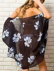 3 XL / Black White Floral Kimono beach cover up Kimono Beach Custom Blue Casual Floral Bohemian Women Short Kimono Beach Cover Up Dress For Bikini Wrap