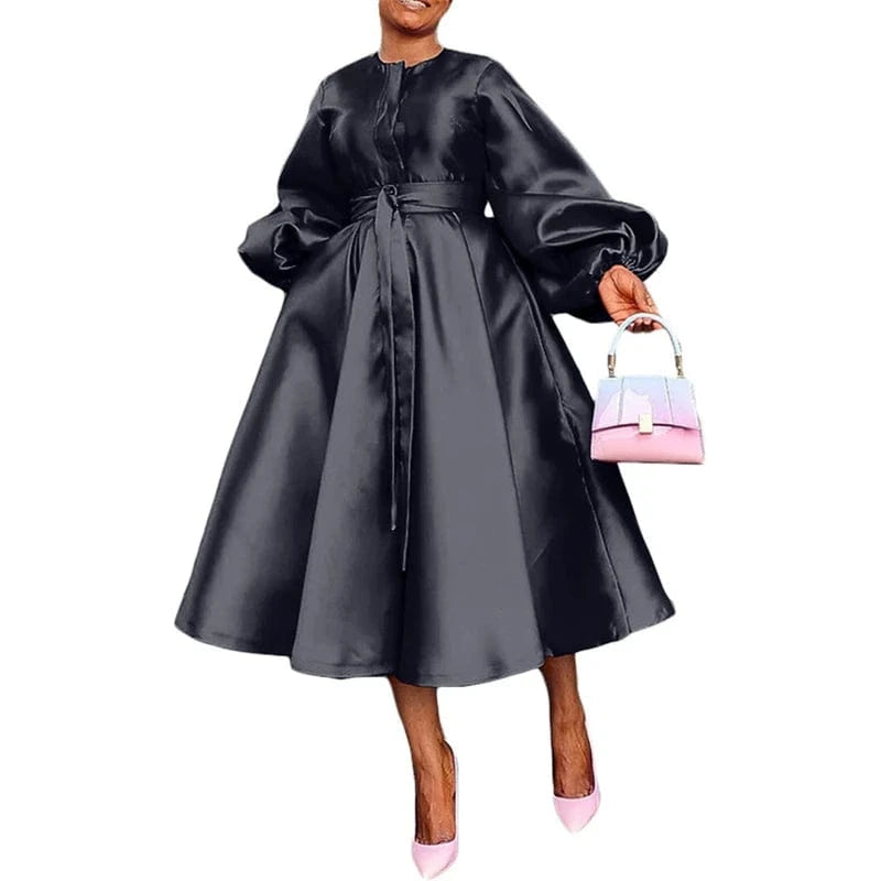 3 XL / Black women lady casual white puff long sleeve oversize midi length dress elegant women spring 2024 clothing outfit clothes for women