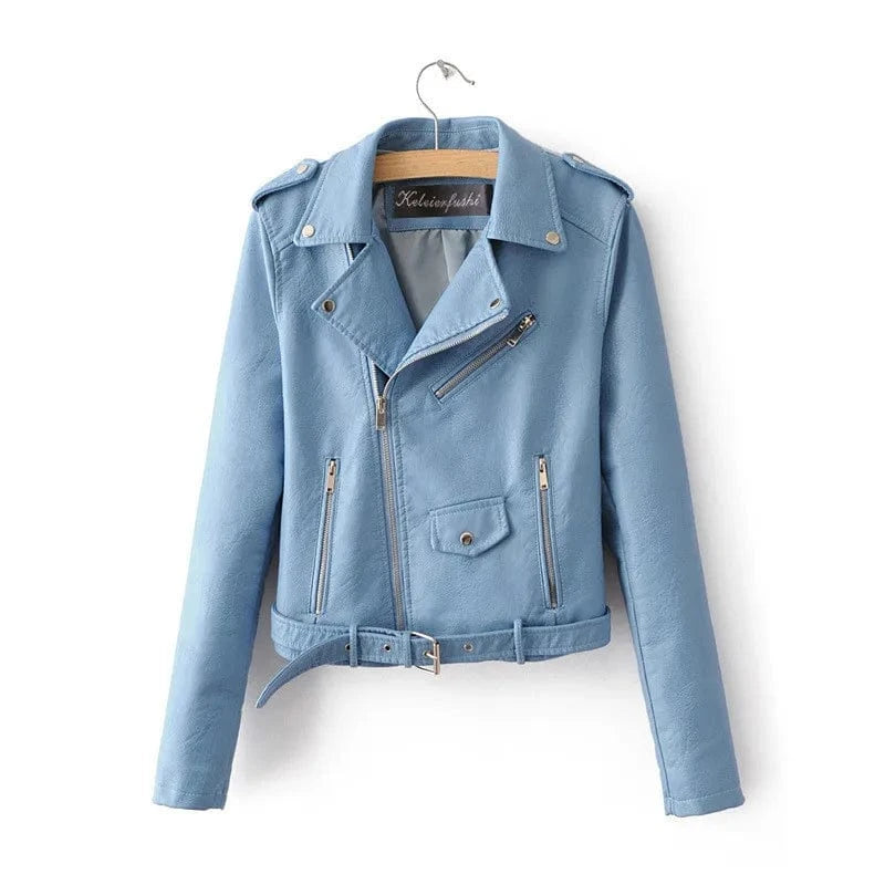 3 XL / Blue 2024 New Fall Jacket Woman Pu Coat Asymmetrical Short Motorcycle Leather Jacket Women