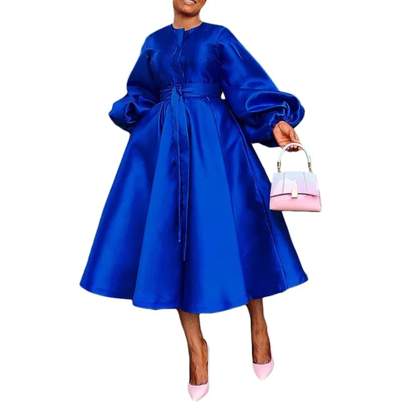 3 XL / Blue women lady casual white puff long sleeve oversize midi length dress elegant women spring 2024 clothing outfit clothes for women