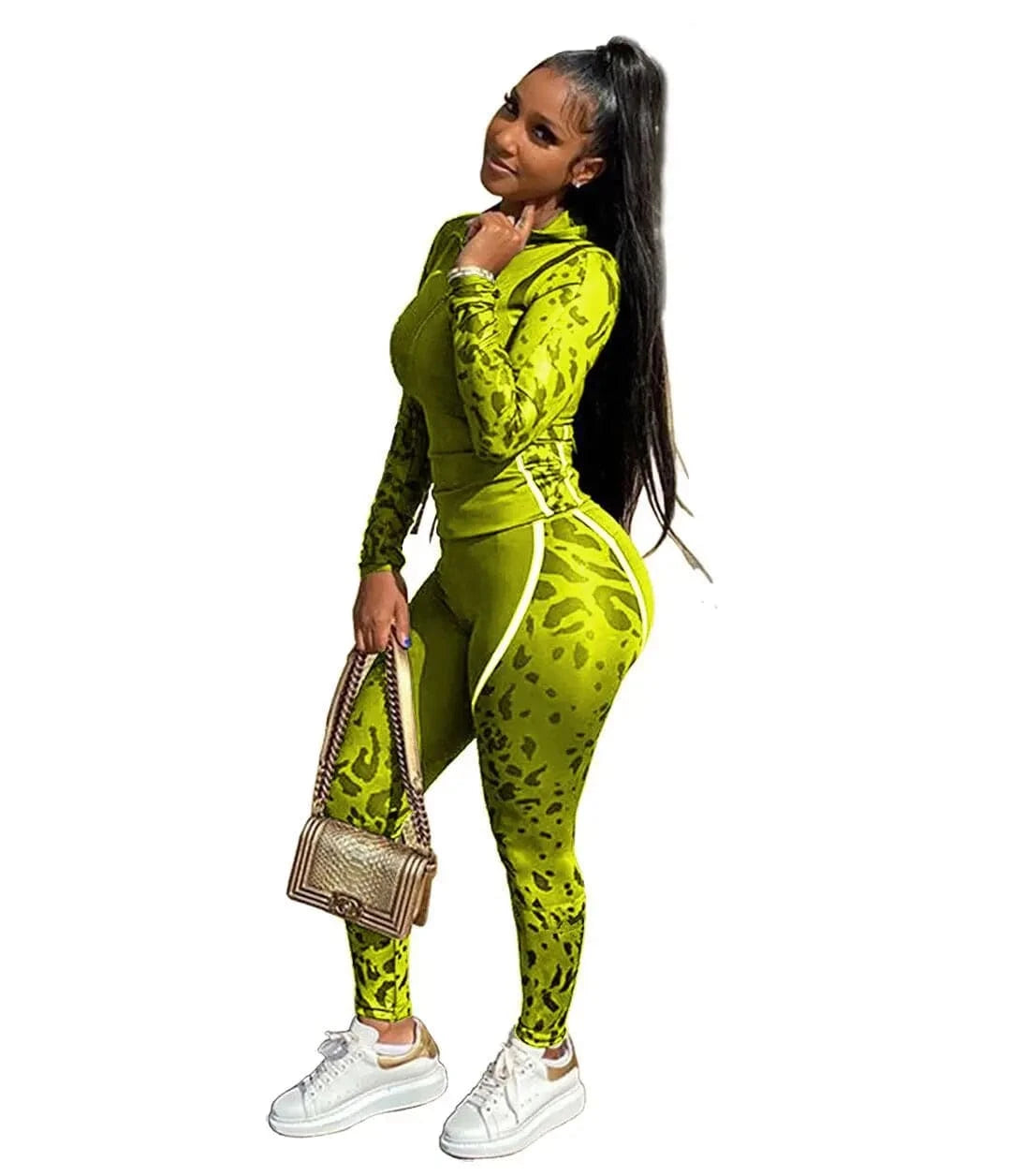 3 XL / Fluorescent Green Brand Fashion Print Women Two Piece Set Outfits Elastic Fall Hoodies Sweatsuits Matching Jogger Sets Loungewear Tracksuits