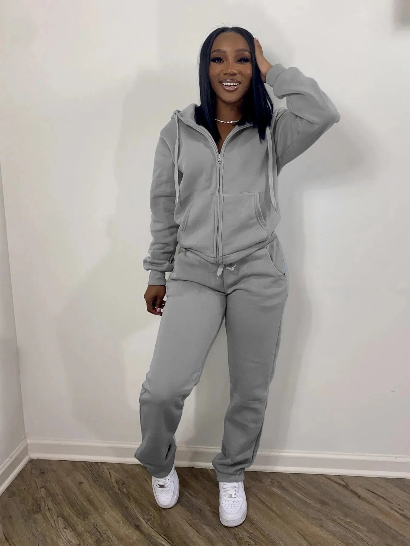 3 XL / Gray Liu Ming Wholesale Fashion 2024 Trending Women New Sports Suit Hooded Loose Zipper Two Piece Office Lady Slim Pants Set