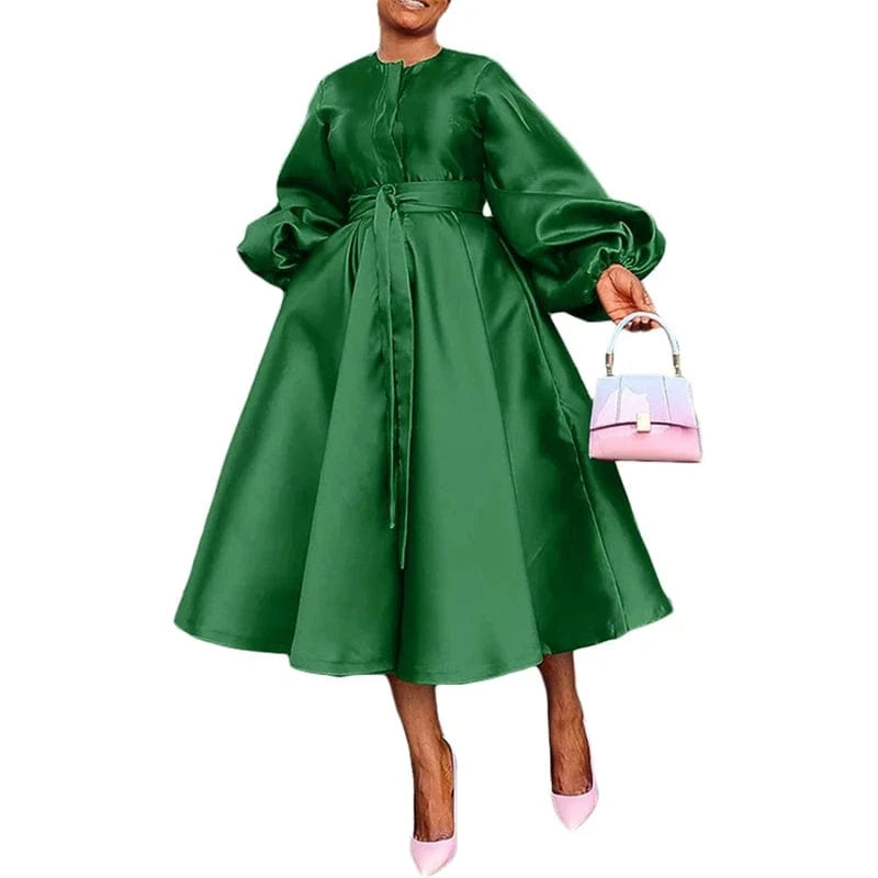 3 XL / Green women lady casual white puff long sleeve oversize midi length dress elegant women spring 2024 clothing outfit clothes for women