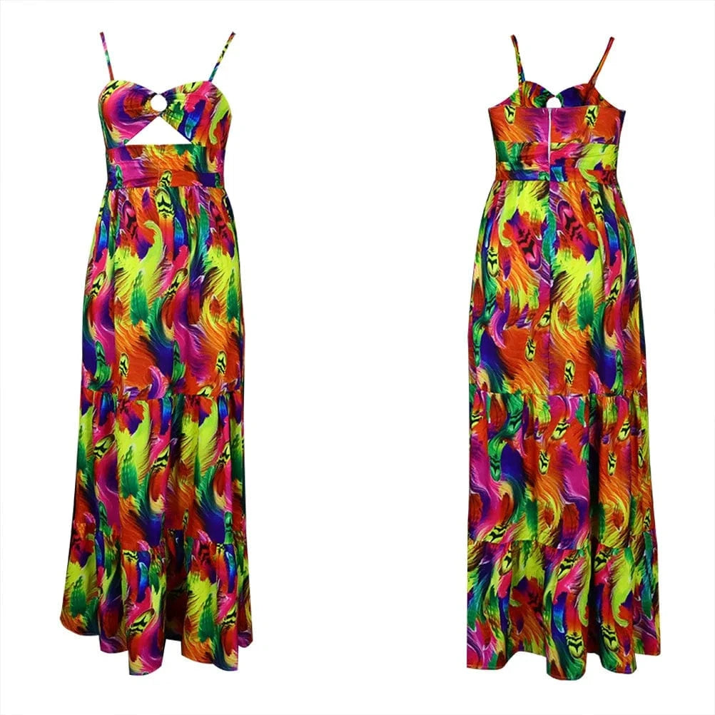 3 XL / Yellow C8465 Fashion American Africa Clothing Plus Size Maxi Dresses Women Summer Beach Print Sundress Strap Sexy Dress Casual Dresses