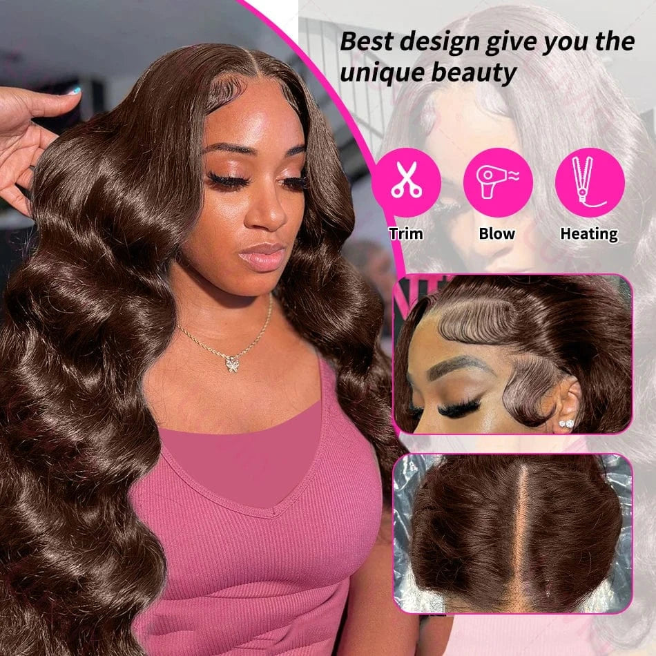 30 32 Inch Chocolate Brown Body Wave Human Hair Wig Brazilian 13x6 Hd Lace Frontal Wig Chocolate Brown Lace Front Wigs For Women