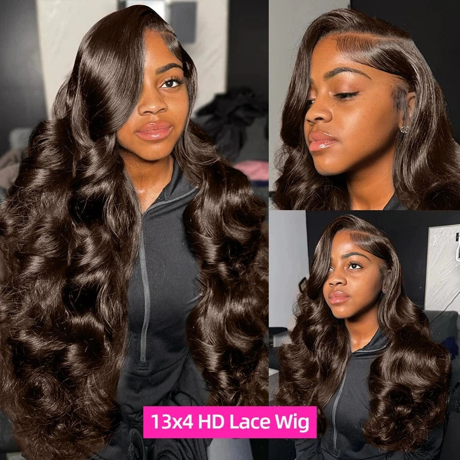 30 32 Inch Chocolate Brown Body Wave Human Hair Wig Brazilian 13x6 Hd Lace Frontal Wig Chocolate Brown Lace Front Wigs For Women