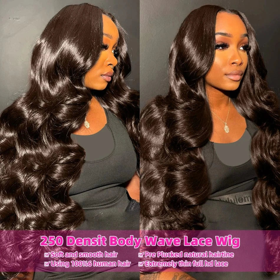 30 32 Inch Chocolate Brown Body Wave Human Hair Wig Brazilian 13x6 Hd Lace Frontal Wig Chocolate Brown Lace Front Wigs For Women