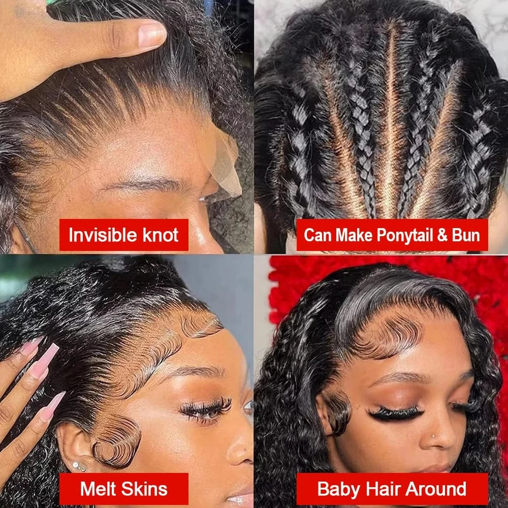 30 40 Inch Deep Wave Frontal Wigs Human Hair For Women 300% Density Curly Human Hair Wigs 360 HD Full Lace Front Water Wave Wigs