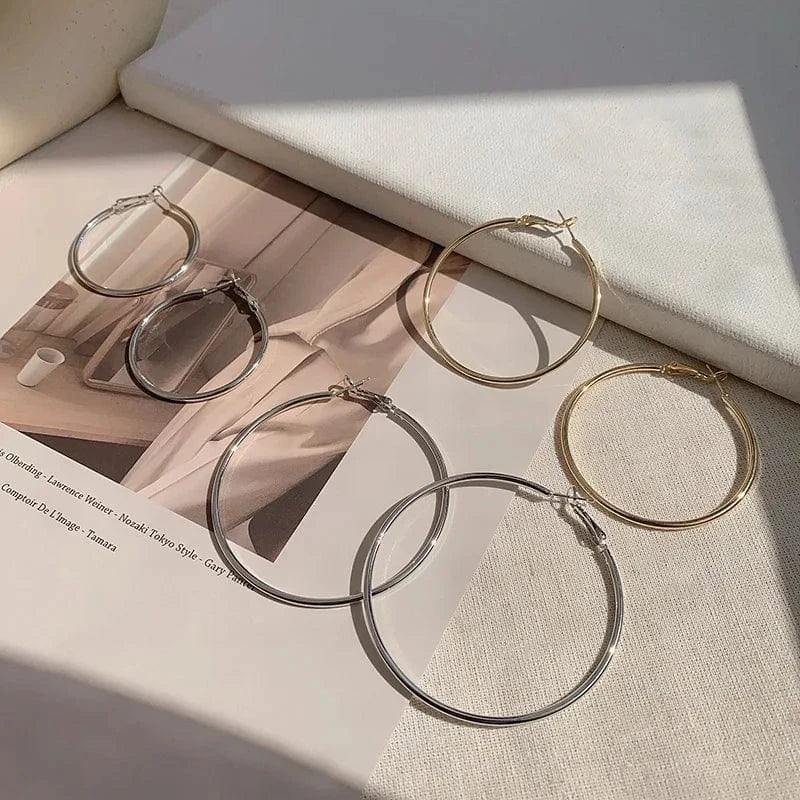 30-70mm Exaggerated Big Smooth Circle Hoop Earrings for Women Aros Simple Round Loop Ear Wedding Jewelry Brincos Cool Gift