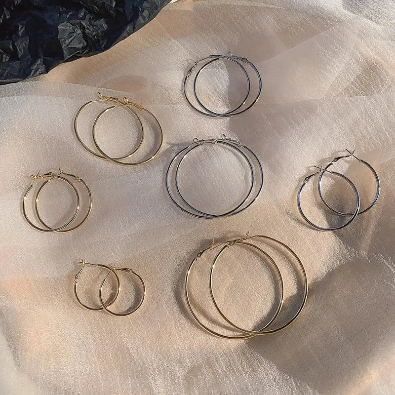 30-70mm Exaggerated Big Smooth Circle Hoop Earrings for Women Aros Simple Round Loop Ear Wedding Jewelry Brincos Cool Gift