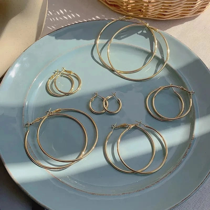 30-70mm Exaggerated Big Smooth Circle Hoop Earrings for Women Aros Simple Round Loop Ear Wedding Jewelry Brincos Cool Gift