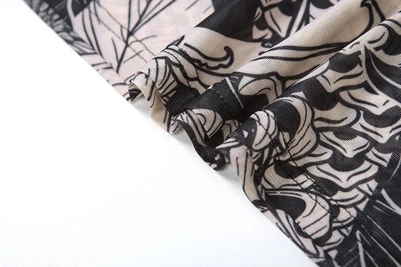 30% Off Mesh Printed Women Maxi Dress Full Sleeve Bodycon High Street Party Attirewear See Through Long Dress for Wholesale