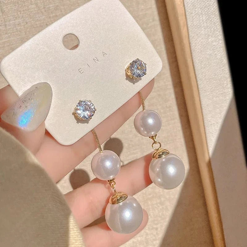 3064 Gold Crystal Long Chain Earrings 925 Silver Needle Butterfly Jewelry Women Fashion Pearl Flower Cluster Earrings