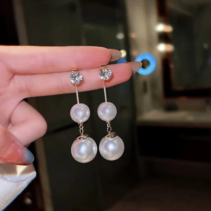 3064 Gold s925 silver needle boom earrings female personality Korean Dongdaemun long tassel earrings retro pearl earrings