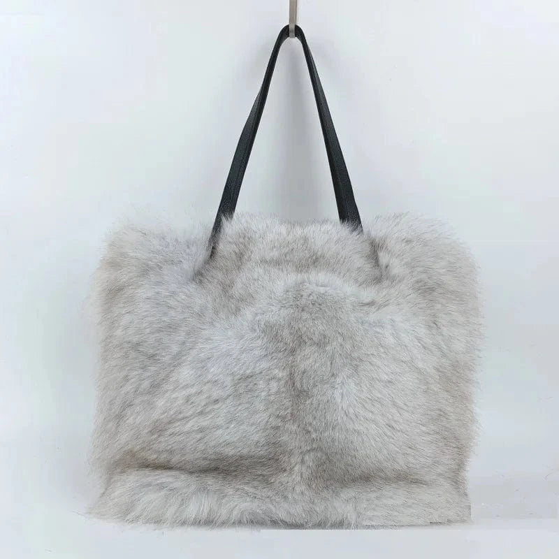 30x38x11 cm / Color 6 High Capacity Women Handbag Soft Fluffy Hand Crossbody Bag Real Fox Raccoon Fur Bags Women Handbags Ladies