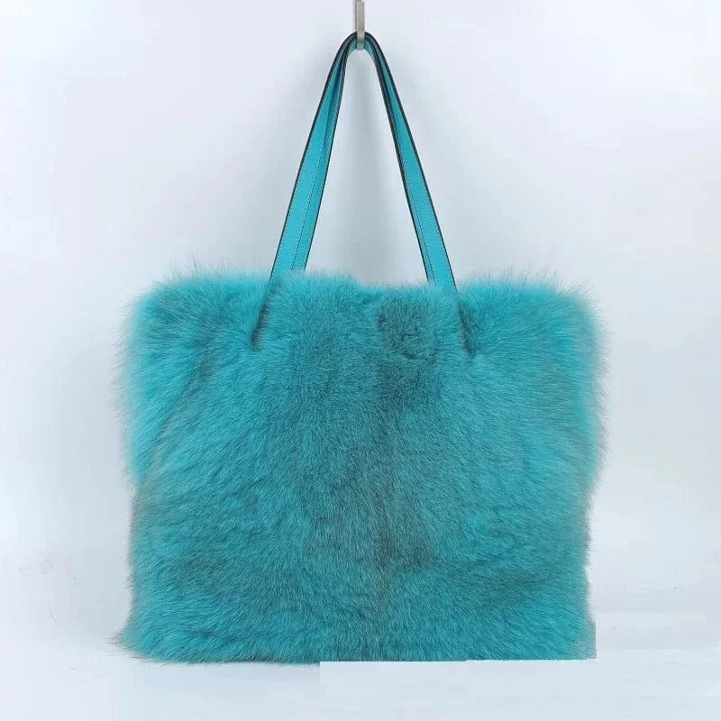 30x38x11 cm / Color 7 High Capacity Women Handbag Soft Fluffy Hand Crossbody Bag Real Fox Raccoon Fur Bags Women Handbags Ladies