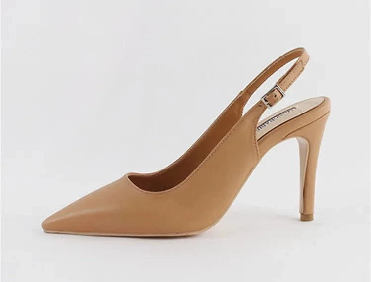 31 / Tan 9cm Women Casual Solid Color Slingback High Heels Sandals Pointed Toe Summer Wrap Toe Dress Shoes
