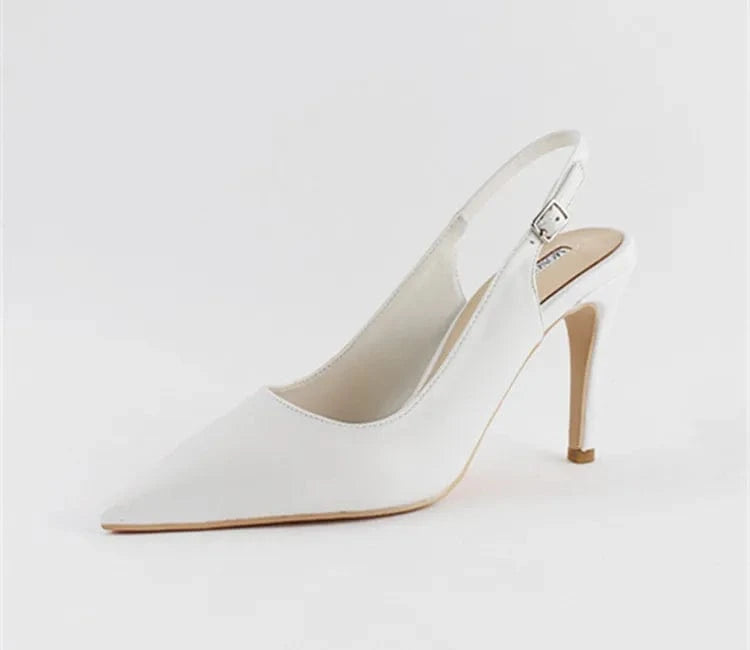 31 / White 9cm Women Casual Solid Color Slingback High Heels Sandals Pointed Toe Summer Wrap Toe Dress Shoes